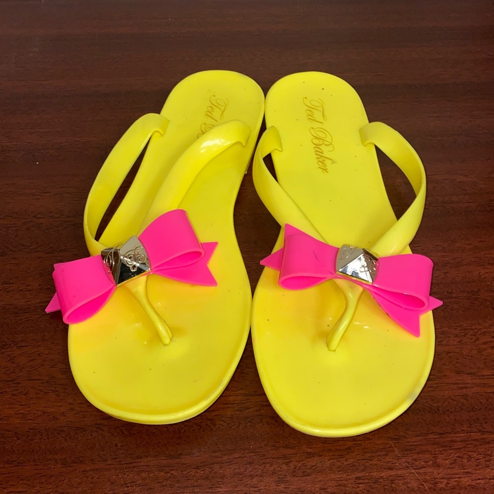 Ted Baker Neon Jelly Flip flop thong sandals Bow yellow hot pink size 7